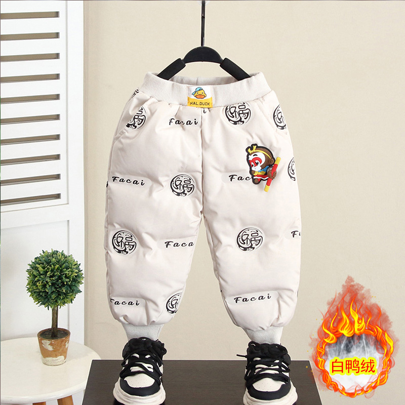 6912 Little Yellow Duck Boy Down Pants Pantalones gruesos para bebé de invierno 2025 Nuevos pantalones de algodón de terciopelo de pato blanco para niños