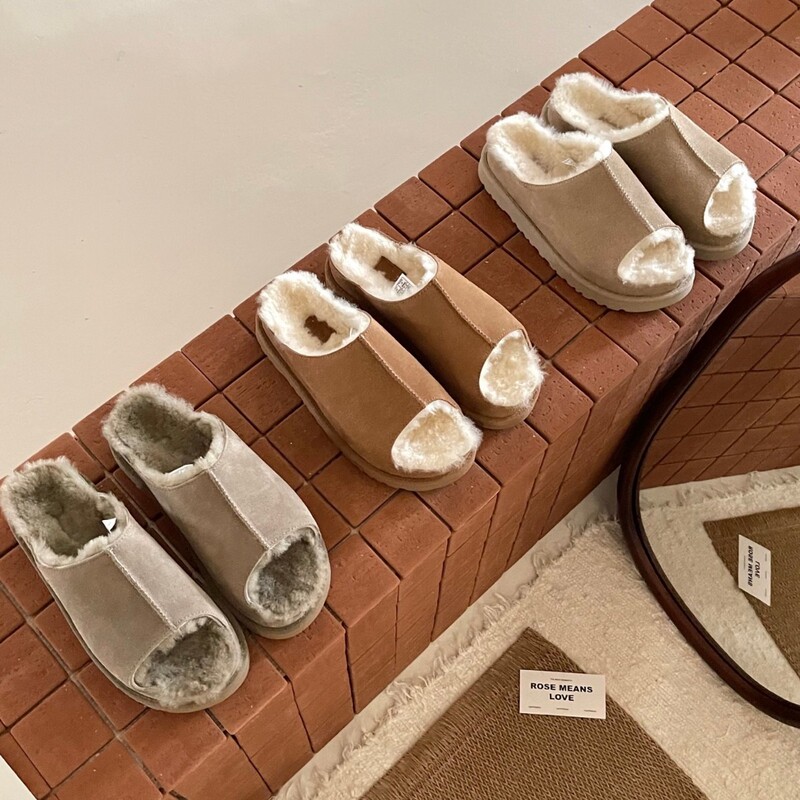 Henan Sangpo snow boots 2026 model, fluffy slip-on slippers, wool-lined slippers, cotton slippers, plush slippers, home and leisure slippers