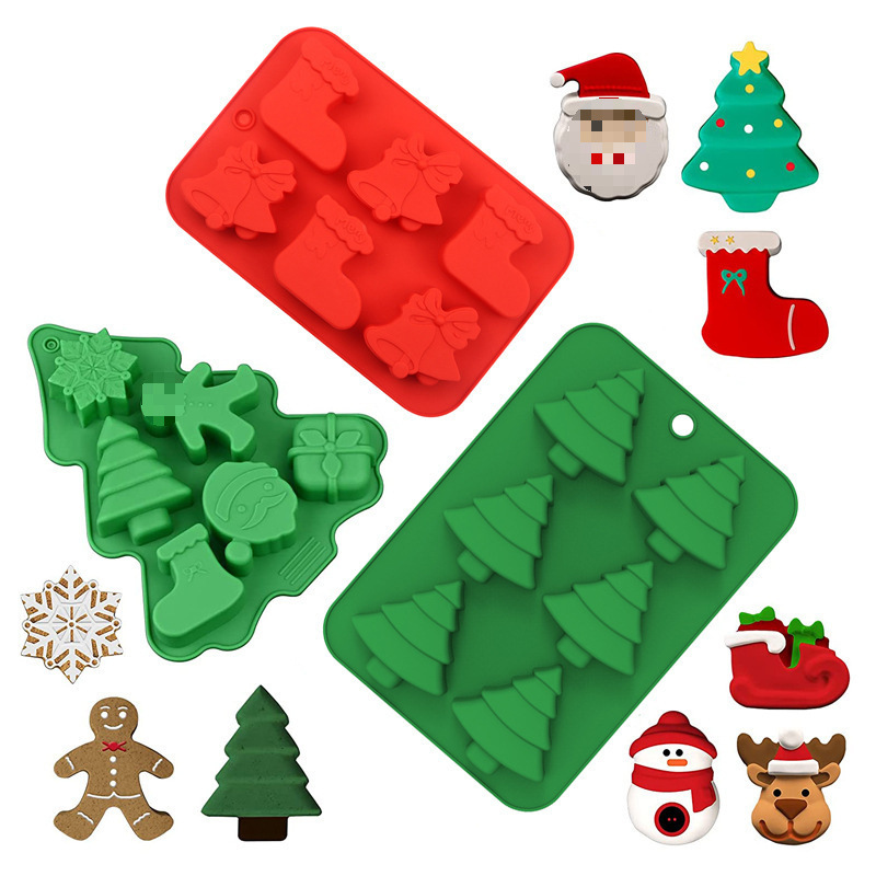 クロスボーダー卸売クリスマスシリーズシリコーンケーキ金型クリスマスツリーサンタクロースクリスマス靴下ベル金型|undefined