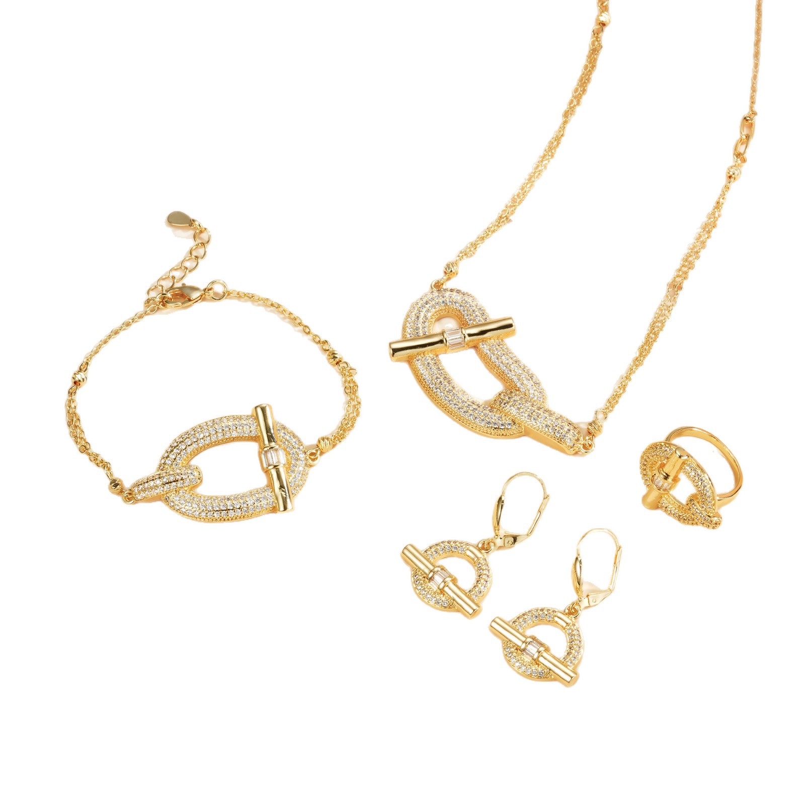 Joyería de moda europea y americana de alta gama cuatro piezas lujosa cruzada aretes clavículas anillo pulsera conjunto de joyas de piedra de silicio image 6