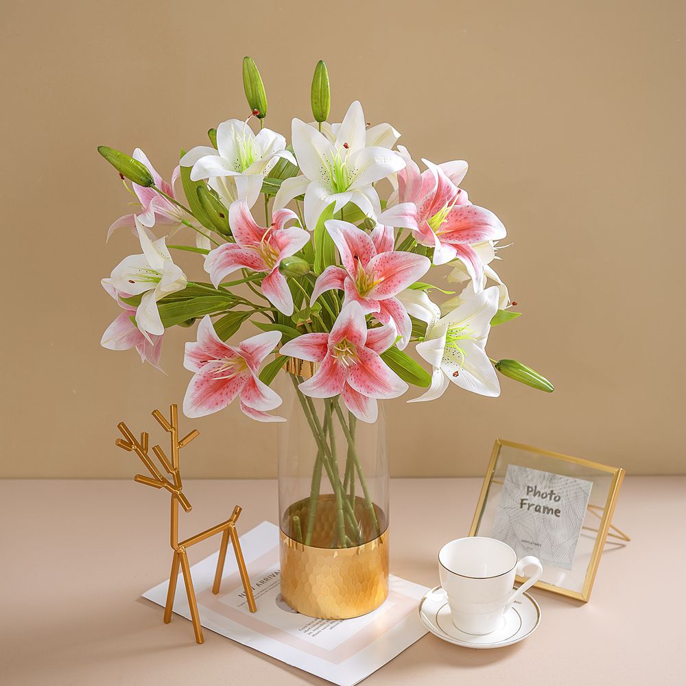Fake flower wedding double-headed 3D printed lily INS style artificial flower manufacturer home decoration cross-border wholesale MW31587