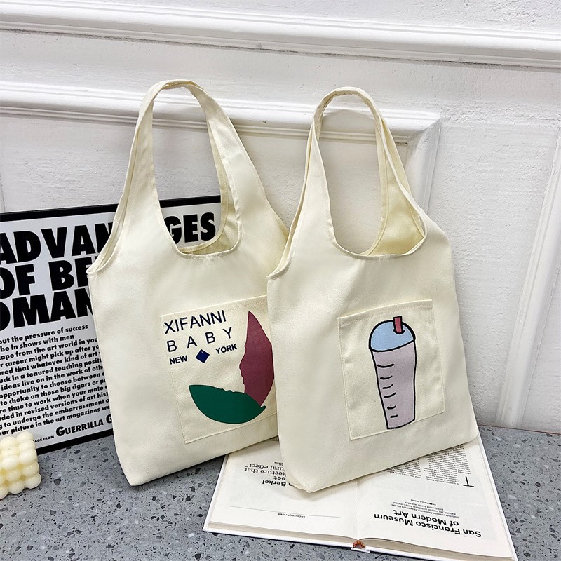 Wholesale vest canvas bags, large capacity o creative large capacity shopping bags, hand-held canvas tote bags undefined