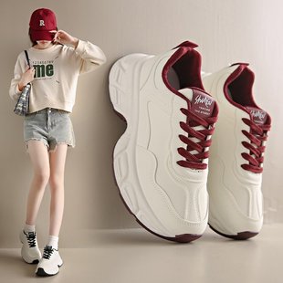 2025 Spring New Sports Casual White Shoes Women's Solid Color Thick-soled Torre Shoes for Niche Students Lace-up Women's Shoes