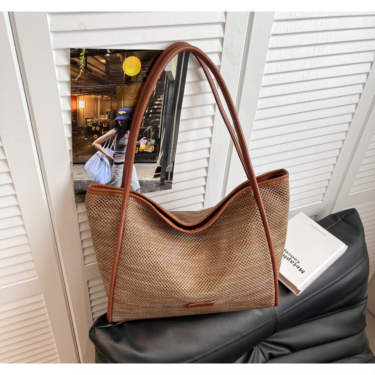 Bolsa de tejido de gran capacidad para mujeres 2026 nueva moda de vacaciones de playa bolsas de brazo de viaje ocio bolsas de hombro image 7