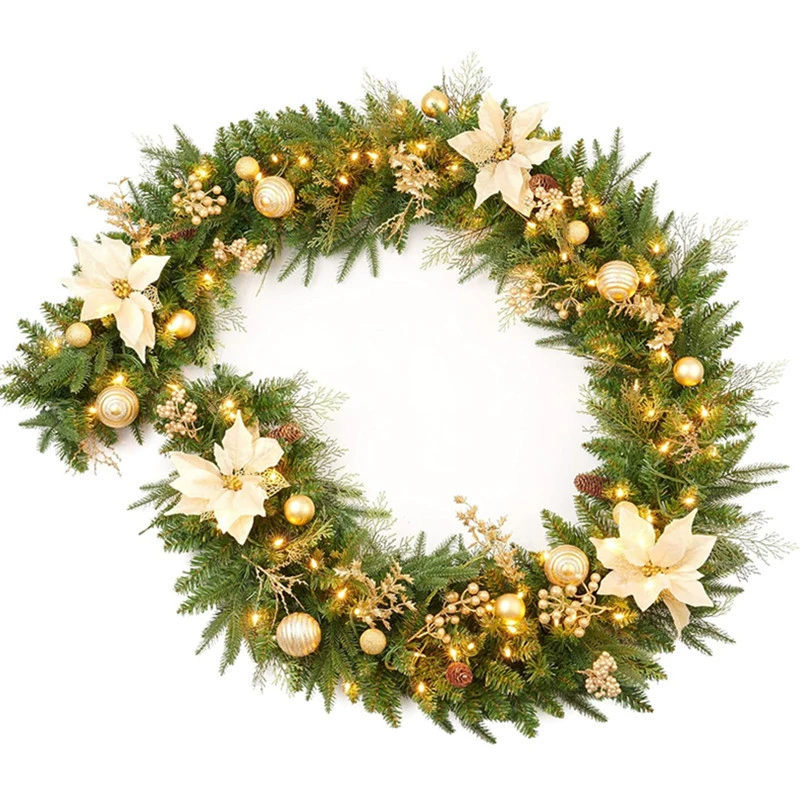 Factory Direct Sale PE PVC Pine Needle Mixed Ivy Vine with Lights Christmas Vine for Christmas Decorations