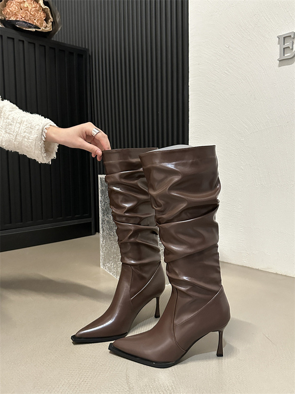 欧米の風は膝を越えないブーツの女性の先のハイヒールの靴の小さい高い筒の細いかかとの山の靴の季節はやせている弾力性の靴を現します。|undefined