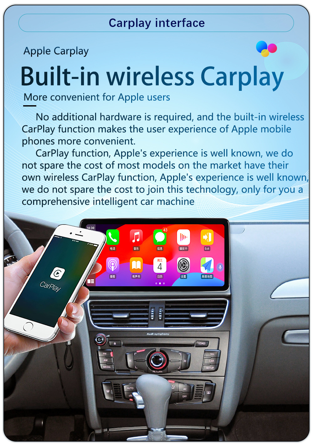 Suitable for 09-16 Audi A4L/A5 10.25inch Android 4g Navigation 360 Panoramic Wireless Carplay Integrated