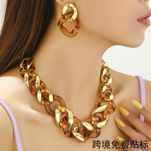 欧美跨境时尚大牌同款玳瑁CCB项链耳坠复古合金耳环锁骨链