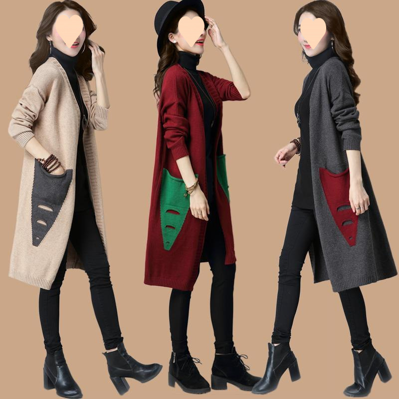 Spring and Autumn Women's Knitted Cardigan Sweater, New Loose Mid-Length Over-The-Knee Thickened Top for Women in Autumn and Winter