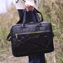 手工头层牛皮公文包男士真皮大容量单肩斜挎包植鞣牛皮商务手提包