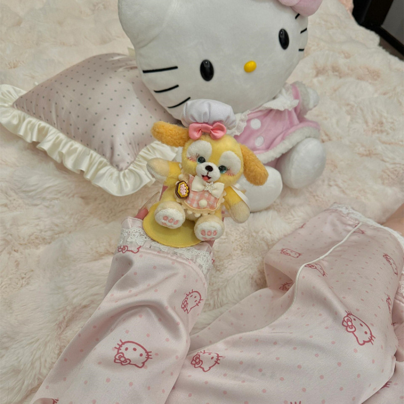 甘くてかわいいハイエンドハローキティアイスシルクパジャマ女性のための 2025 新しい大きいサイズの快適なホームウェアセット|undefined