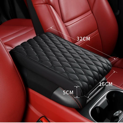 booster cushion leather four seasons | Armrest box pad - hexagon-pattern-armrest-box-small-size-black