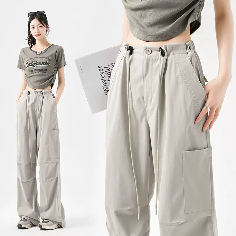 美式工装裤女款秋冬加绒加厚高腰抽绳大口袋运动裤子女款休闲女裤