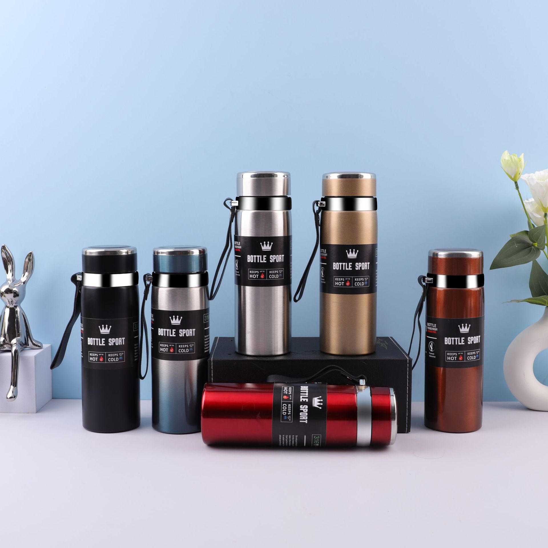 Transfronterizo 316 taza de vacío de acero inoxidable de gran capacidad al aire libre portátil deportes hervidor de agua taza de regalo de negocios con cuerda