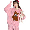 Demi-season coral velvet cute pijama for leisure, keep warm set for elementary school students, Korean style, increased thickness, oversize