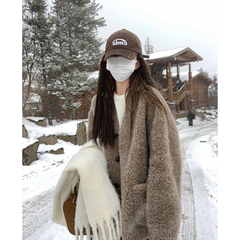 Lamb Wool Outwear for Women in Autumn and Winter Plush Wool Curly Fur All-In-One Fleece-Lined Thick Mid-Length Cotton Outwear