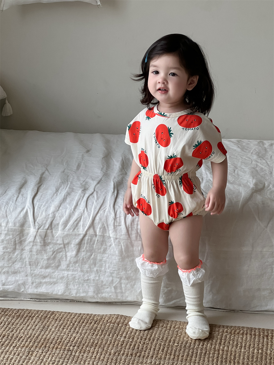 Ropa de verano para niñas, ropa de verano delgada, 2025, nuevo bebé, bolso de tomate, pedo, bebé, ropa para niños coreanos de una pieza