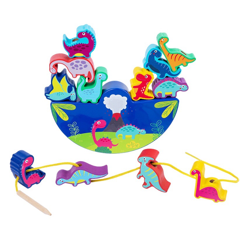 Nuevos niños dinosaurio cadena con cuentas equilibrio bloques de construcción jengle kindergarten educación temprana bebé juguetes educativos madera