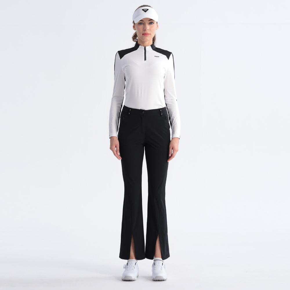 Quần thể thao golf nữ co giãn thiết kế mỏng, ống đứng — KUZ186 [Khe hở siêu nhỏ/túi khóa kéo/dài chân] màu đen, KUZ186 [Khe hở siêu nhỏ/túi có khóa kéo/dài chân] màu trắng