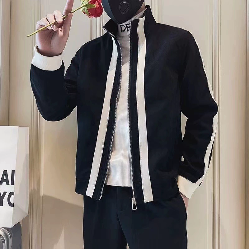 Мужская осенняя куртка 透任: универсальная, slim fit, корейский стиль, черная или абрикосовая