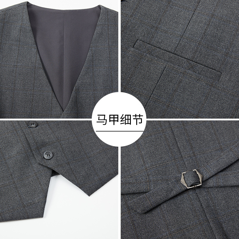 2025 nuevo traje de marca de alta gama para hombres tres piezas ligero de negocios casual coreano traje de novio a cuadros