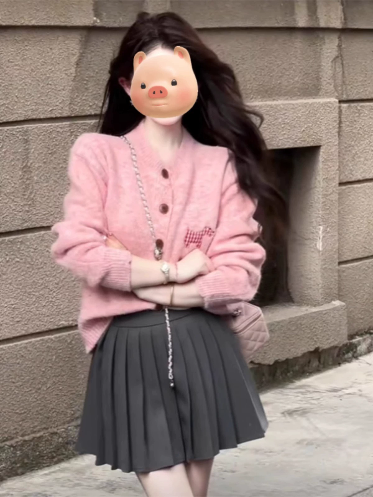 Розовый свитер с круглым вырезом с коротким кардиган женский утренний осенний новый стиль атмосфера ленивый ветер трикотажный топ