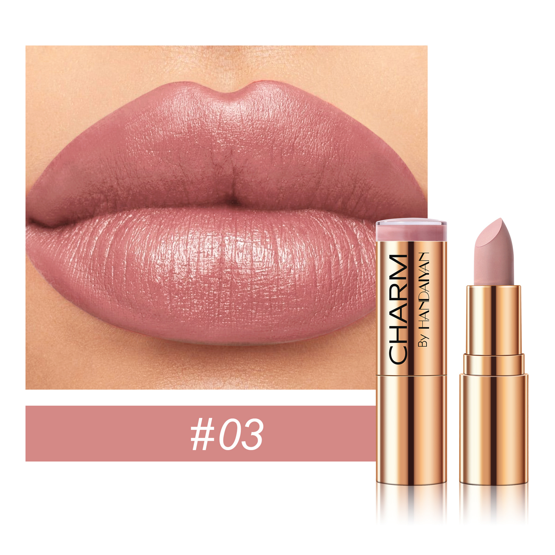 Transfronteriza lápiz labial humectante tubo dorado HANDAIYAN lápiz labial impermeable fácil de colorear 8 colores lápiz labial humectante