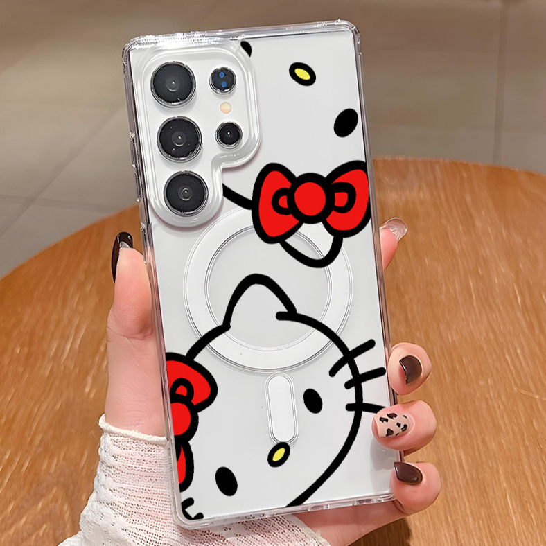 Kt Cat Transparent Magnetic Case Magsafe Suitable for Samsung S25Edge Mobile Phone Protective Cover S24 Anti-Collision S23 Cartoon