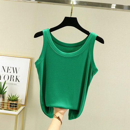 U-neck ribbed strap top women's outerwear  summer new slimming versatile sleeveless low neck t-shirt anti-flashback vest 
