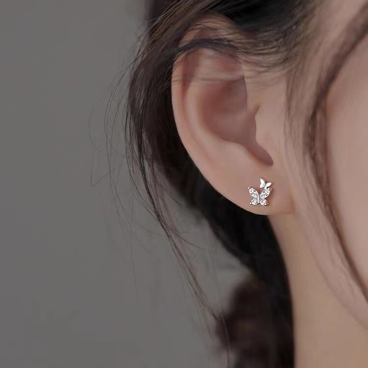 925 silver needle butterfly stud earrings New 2023 popular earrings niche high-grade women's light luxury earrings
