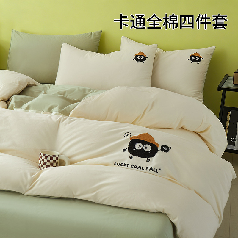 2025 nueva cama de algodón de dibujos animados de cuatro piezas funda de edredón de algodón sábana dormitorio juego de cama de tres piezas