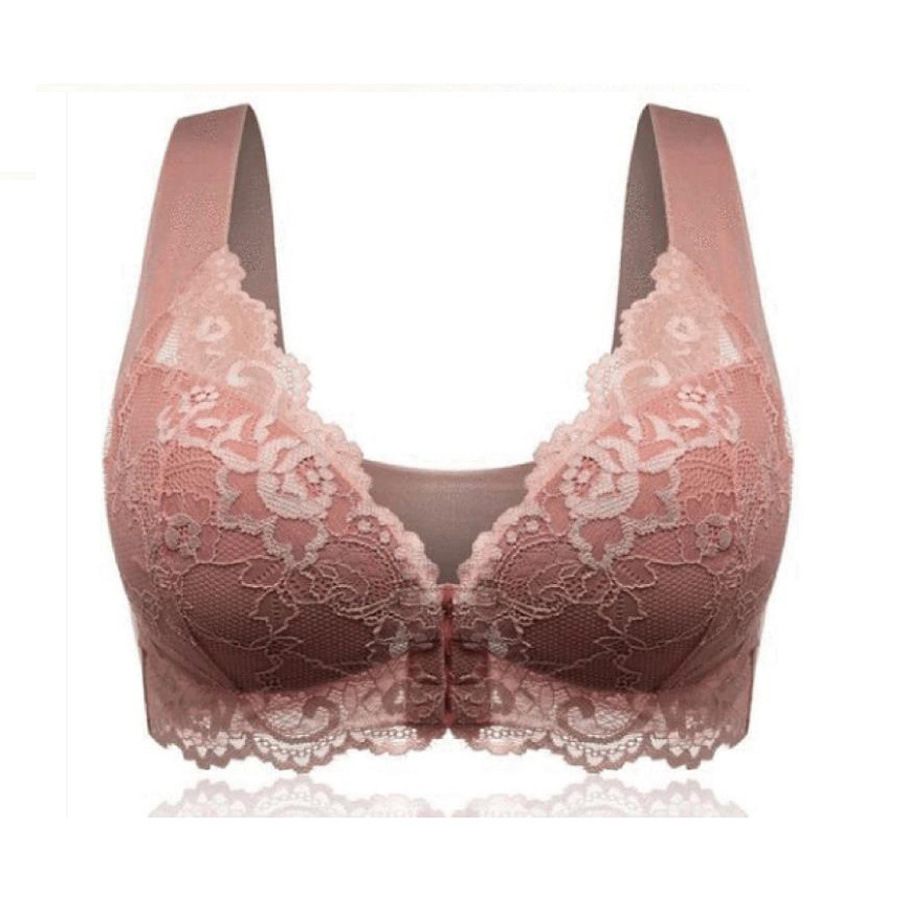 Hebilla frontal Comercio exterior transfronterizo más el tamaño Sujetador de encaje inalámbrico pecho grande pequeño cómodo transpirable ropa interior de mujer fabricante lote