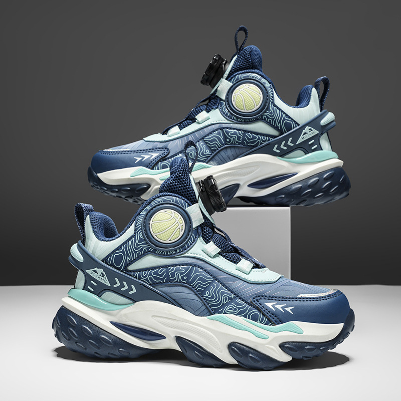 Fábrica directa de zapatos de baloncesto de cuero para niños con suela gruesa y cómoda en el interior de los zapatos giratorios de moda zapatos de carrera cool