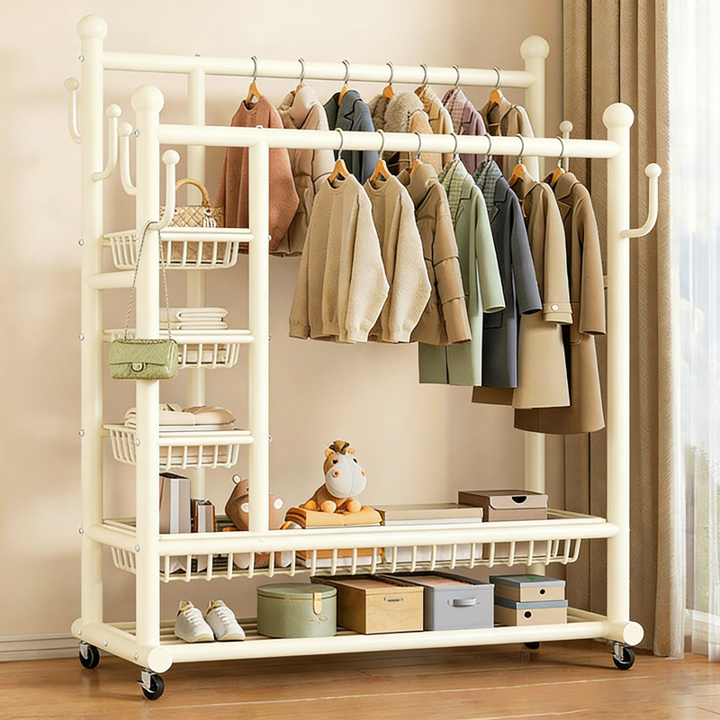 Indoor Floor-Standing Coat Rack for Bedroom, Simple Household Clothes Rack, Mobile Storage, Sturdy and Durable Clothes Hanger