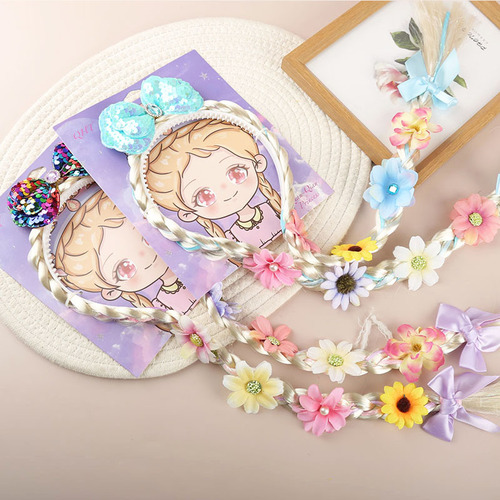 Rapunzel wig braid headband prom dress flower crown children flower wig braid manufacturer wholesale