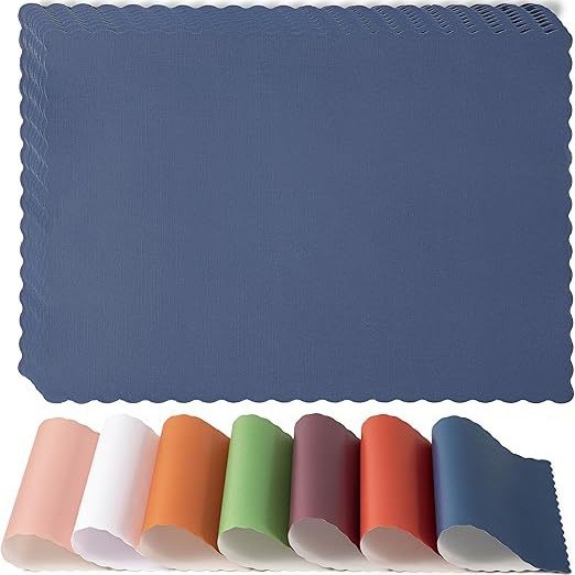 Solid Color Wavy Edge Disposable Paper Placemats 35.56 x 25.40cm Rectangular Oil-Proof Table Mats