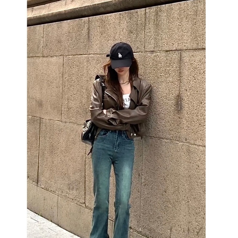 欧货翻领短款pu皮外套女加绒春秋新款高级感机车炸街小个子皮夹克|undefined