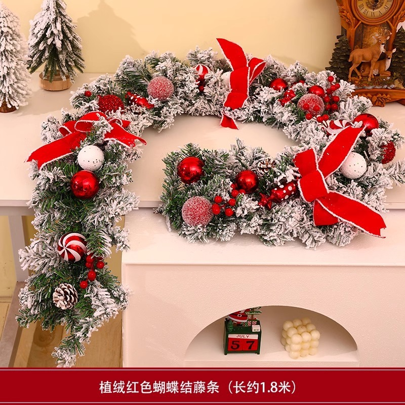 跨境圣诞装饰门挂落雪圣诞节装饰藤条摆件装饰品挂件商场场景布置|undefined