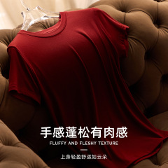 唐グレイセル天糸シルクQ弾丸首半袖绢糸薄手春夏百合正肩tシャツ