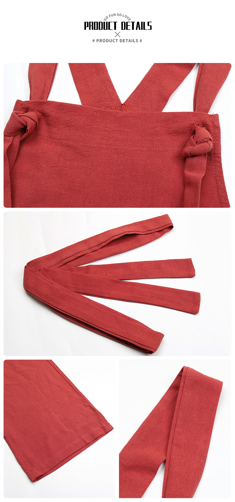 Red Retro Wide-leg High-waisted Slim Cotton and Linen Overalls_voghion.com