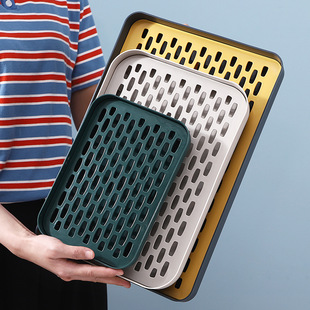 Thickened tea tray double-layer water Cup tray plastic creative rectangular draining tray multifunctional cup holder Cup draining rack