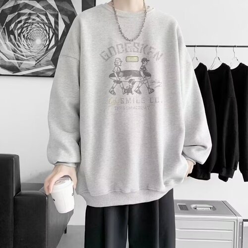 2024 American Retro Round Neck Sweatshirt Student Trend Brand Sweatshirt Casual No Hat Fleece Sweatshirt Jacket for Men Trend