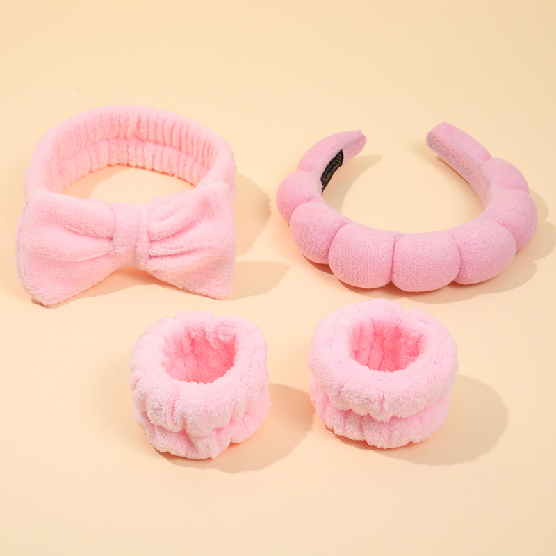 Diadema de nube transfronteriza europea y americana, esponja, diadema de giro superior de cráneo alto, diadema de lavado de cara femenino, pulsera, traje de cuatro piezas