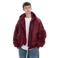 新款美式羽绒服男冬季飞行服休闲情侣款假两件宽松创意潮流外套