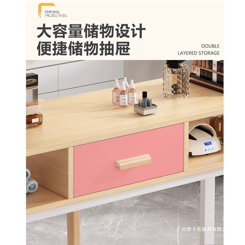 マニキュアテーブル、ネイルサロンテーブルと椅子セット、収納キャビネット、マニキュア操作台、和風ライト高級ダブルマニキュアテーブル|undefined
