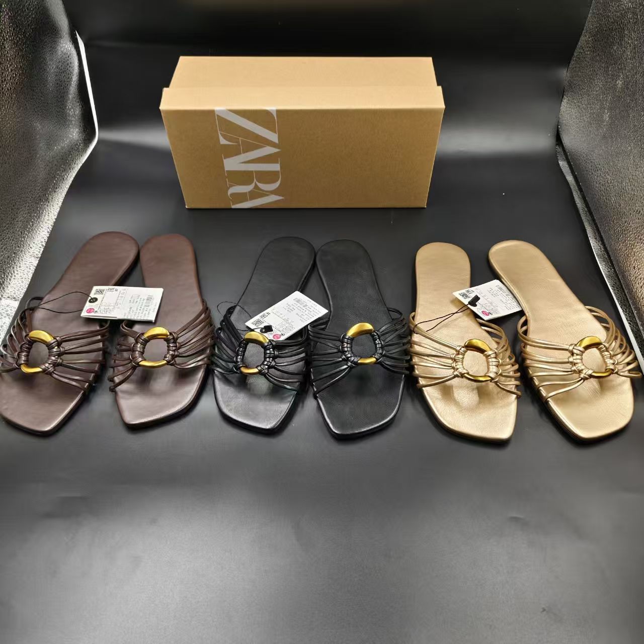 ZA Woven fashionable slippers open toe flat