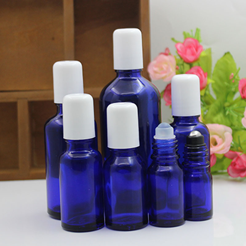 蓝色走珠精油瓶玻璃分装瓶10ml20ml30ml50ml化妆品瓶滚珠小空瓶子