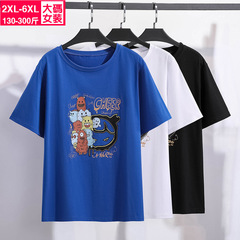 2022 Summer New Plus Size Women's 300 Pounds Obese Sister Cartoon Pattern Print Casual T-Shirt Wholesale