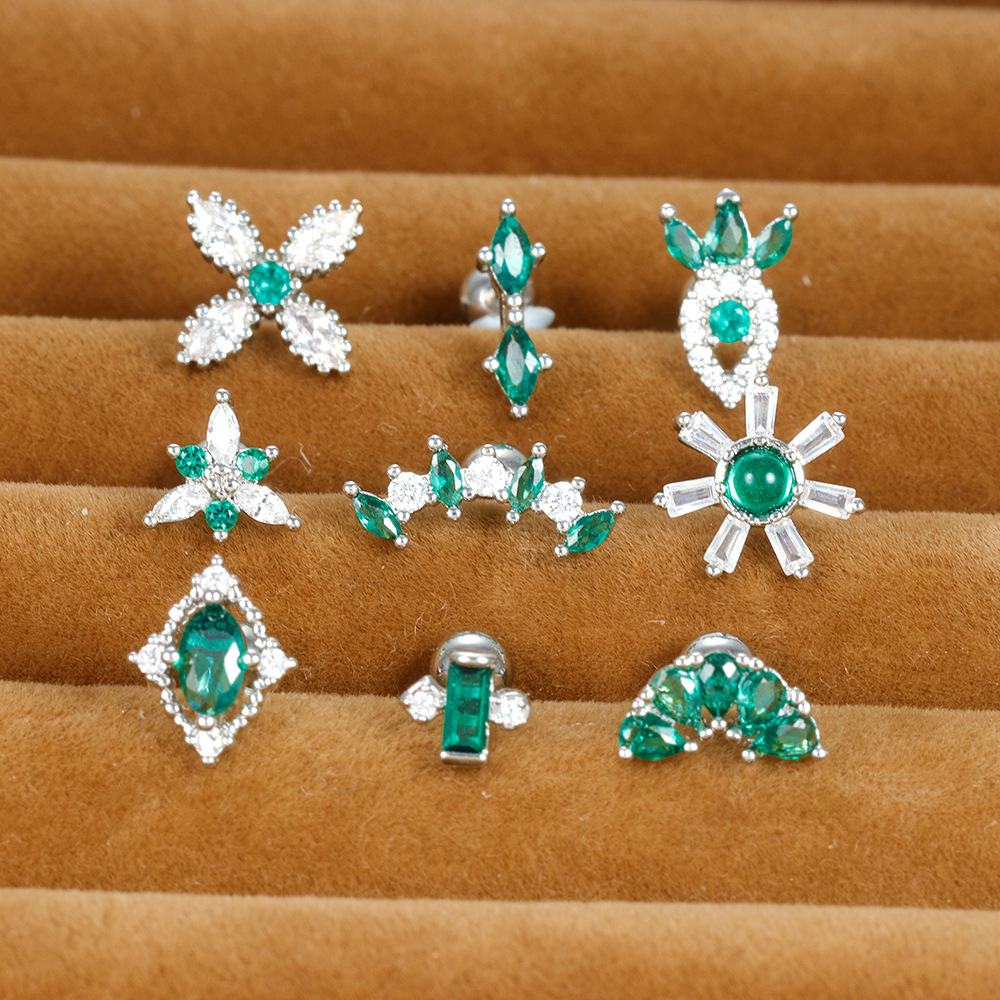 1 Piece Shiny Geometric Flower Rhombus Plating Inlay Stainless Steel Zircon Ear Studs display picture 2