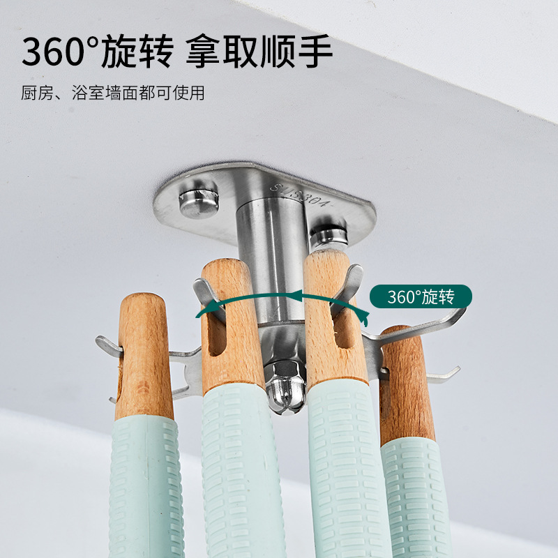 Cross-border kitchen shelf rotating hooks no-drilling creative hanging spatula rack kitchen utensil storage rack factory wholesale